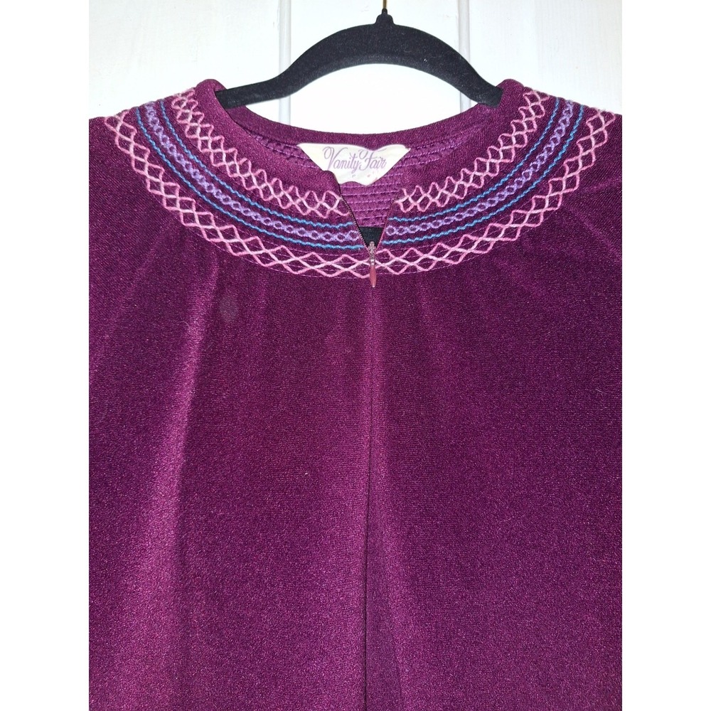 Vintage Vanity Fair 3/4 Zip Burgundy Robe House Coat Maxi‎ Multicolor Embroidery - Picture 7 of 7